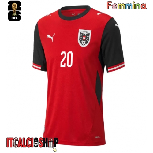 Austria Konrad Laimer #20 Prima Maglia Femmina Mondiali 2026 Manica Corta